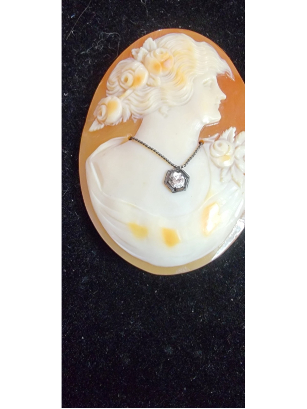 Large Vintage Hand‎ Carved Shell Cameo Loose Italian Lady Portrait Floral Cameo - Picture 6 of 13